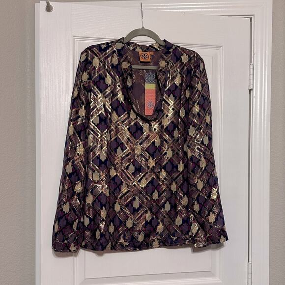 NWT Tory Burch purple plaid chiffon top - Picture 2 of 4